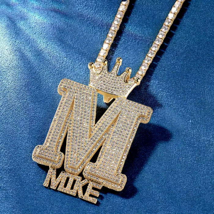 Necklaces IceZeusShop Custom Iced Out Crown Bail Big Initial AZ With Small Letters Pendant