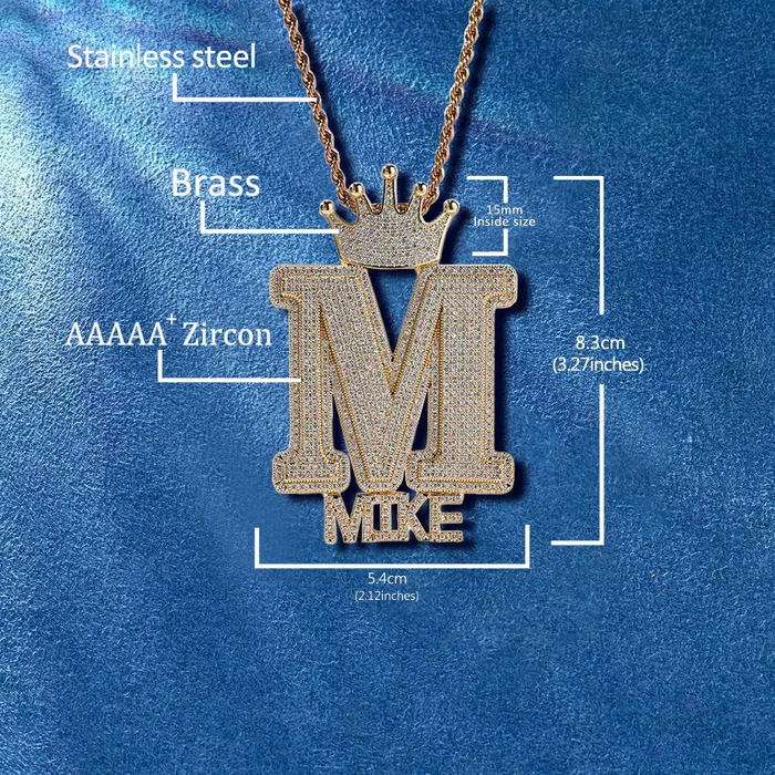 Necklaces IceZeusShop Custom Iced Out Crown Bail Big Initial AZ With Small Letters Pendant