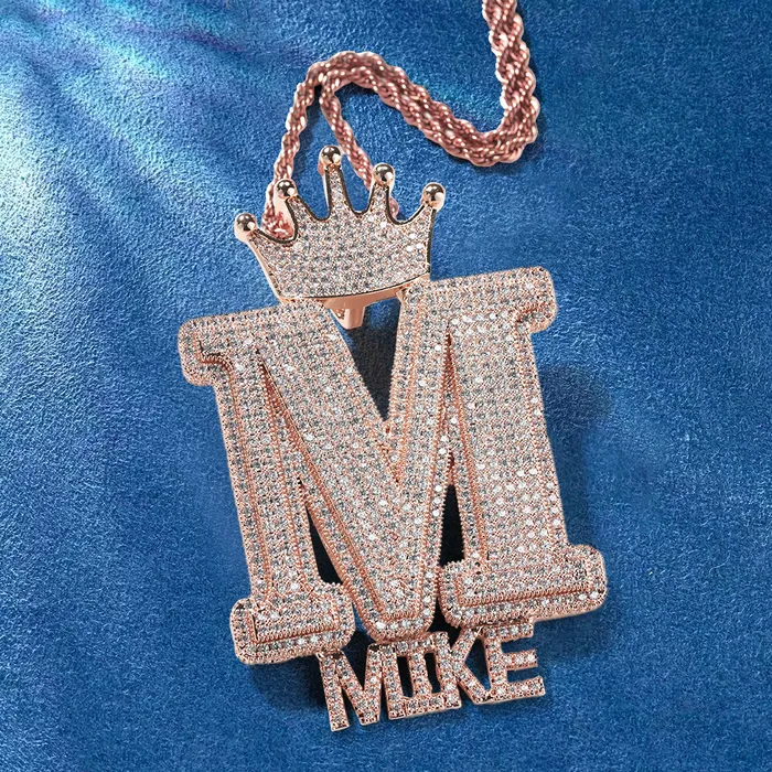Necklaces IceZeusShop Custom Iced Out Crown Bail Big Initial AZ With Small Letters Pendant