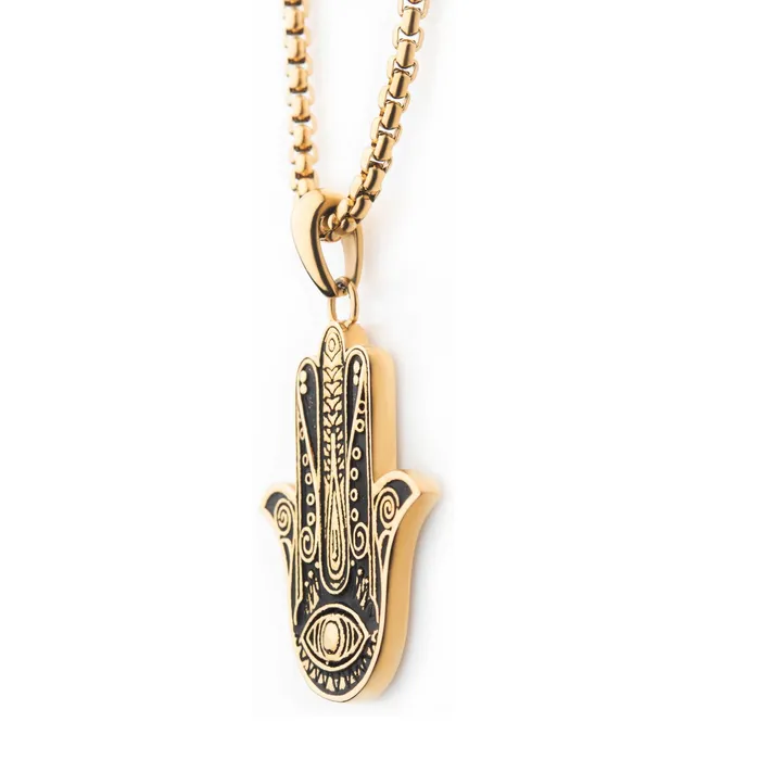 Necklaces INOX JEWELRY 18K Gold Plated Hamsa Pendant Necklace for Men