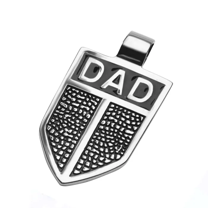 Necklaces INOX JEWELRY Antiqued Silver Tone Stainless Steel Dad Shield Pendant