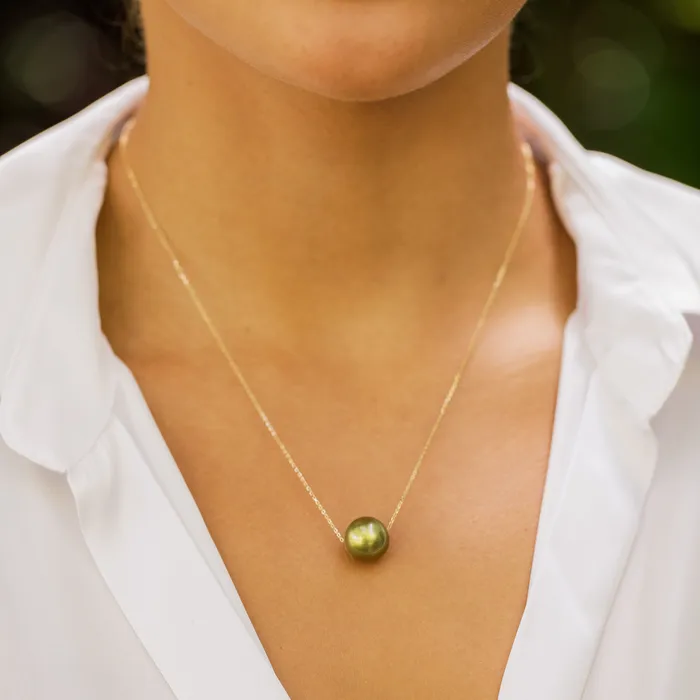 Necklaces misha hawaii Floating Pistachio Tahitian Pearl Necklace Necklaces misha hawaii Floating Pistachio Tahitian Pearl Necklace