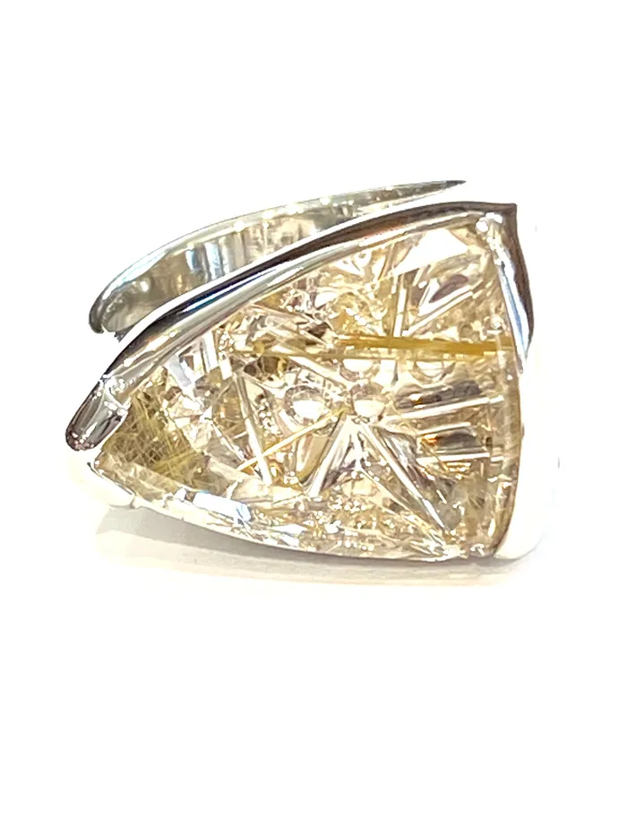 Rings 14k White Gold Rutilated Quartz Ring Art FX fine jewelry
