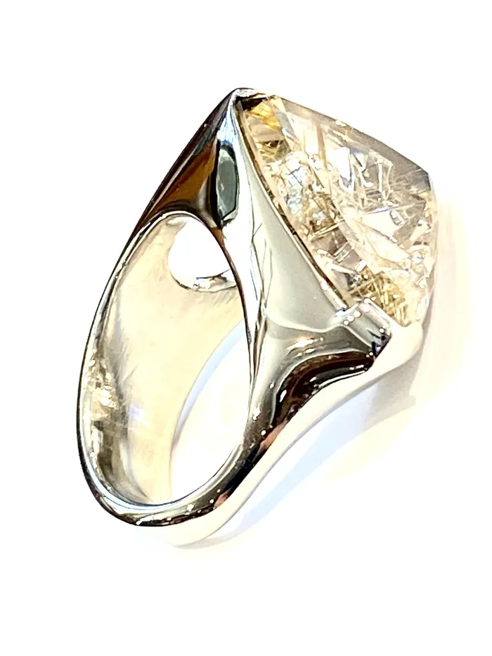 Rings 14k White Gold Rutilated Quartz Ring Art FX fine jewelry