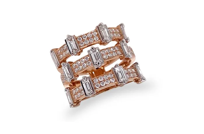Rings Albert Hern Ring 18kt Rose Gold Round Baguette Diamonds
