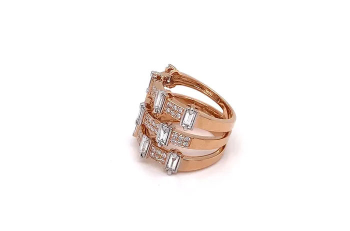 Rings Albert Hern Ring 18kt Rose Gold Round Baguette Diamonds