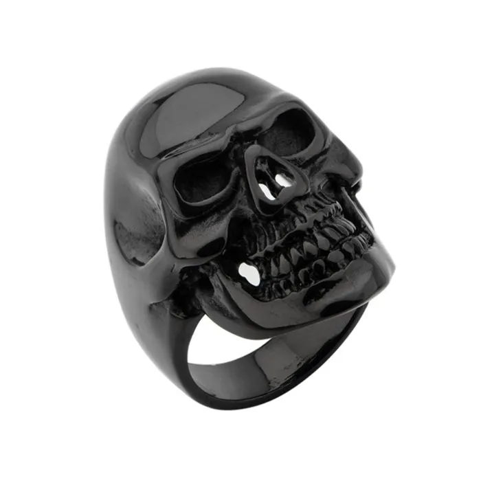 Rings Black Stainless Steel Grinning Skull Ring INOX JEWELRY