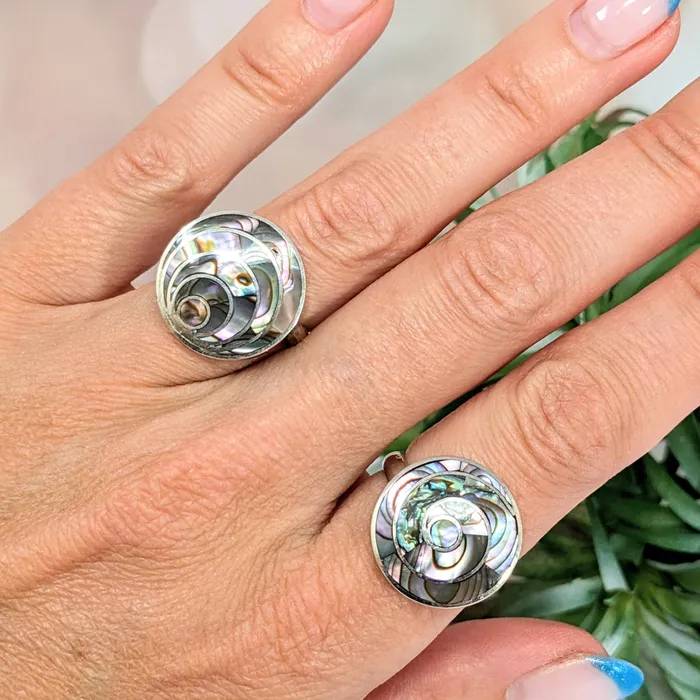 Rings Bliss Crystals Abalone Round Inlay Ring Adjustable LV2784