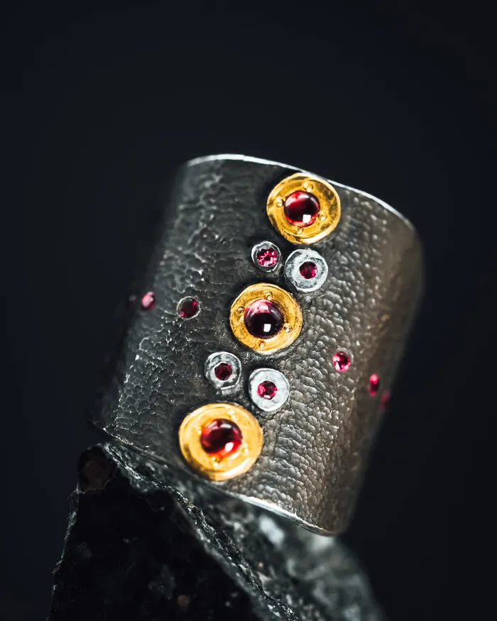 Rings Carrie Armstrong Sterling Silver and 22k Yellow Gold Platinum Ruby and Spinel Ring