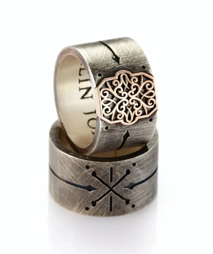 Rings Harlin Jones Arabesque Pattern Ring 14ct Rose Gold Sterling Silver