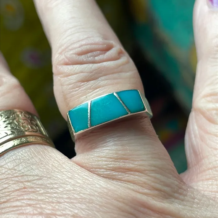 Rings Turquoise Inlay Ring Sterling Silver Vintage Vintage Paris Jewelry Rings Turquoise Inlay Ring Sterling Silver Vintage Vintage Paris Jewelry