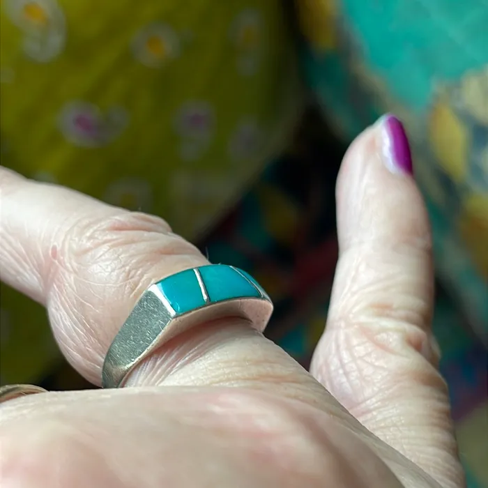 Rings Turquoise Inlay Ring Sterling Silver Vintage Vintage Paris Jewelry Rings Turquoise Inlay Ring Sterling Silver Vintage Vintage Paris Jewelry