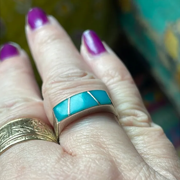 Rings Turquoise Inlay Ring Sterling Silver Vintage Vintage Paris Jewelry Rings Turquoise Inlay Ring Sterling Silver Vintage Vintage Paris Jewelry
