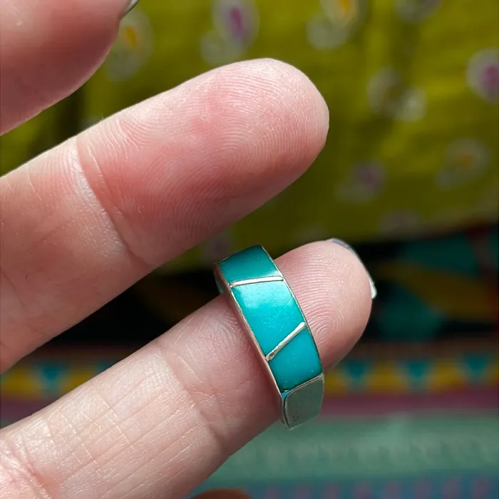 Rings Turquoise Inlay Ring Sterling Silver Vintage Vintage Paris Jewelry Rings Turquoise Inlay Ring Sterling Silver Vintage Vintage Paris Jewelry