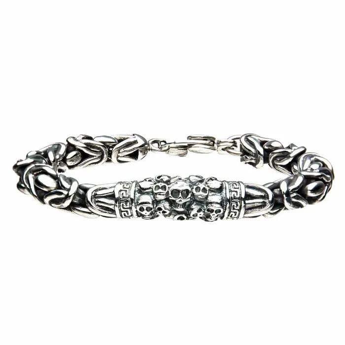 Silver Tone Stainless Steel Byzantine Chain Mountain of Skulls Bracelet INOX JEWELRY Bracelets Silver Tone Stainless Steel Byzantine Chain Mountain of Skulls Bracelet INOX JEWELRY Bracelets