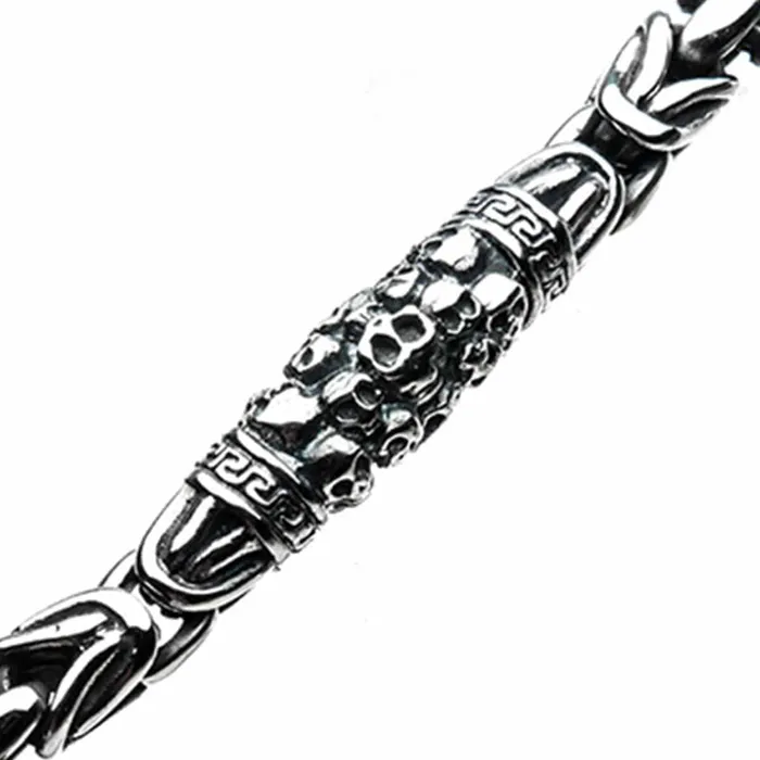 Silver Tone Stainless Steel Byzantine Chain Mountain of Skulls Bracelet INOX JEWELRY Bracelets