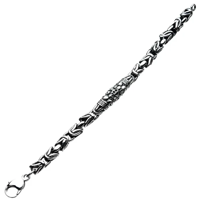 Silver Tone Stainless Steel Byzantine Chain Mountain of Skulls Bracelet INOX JEWELRY Bracelets