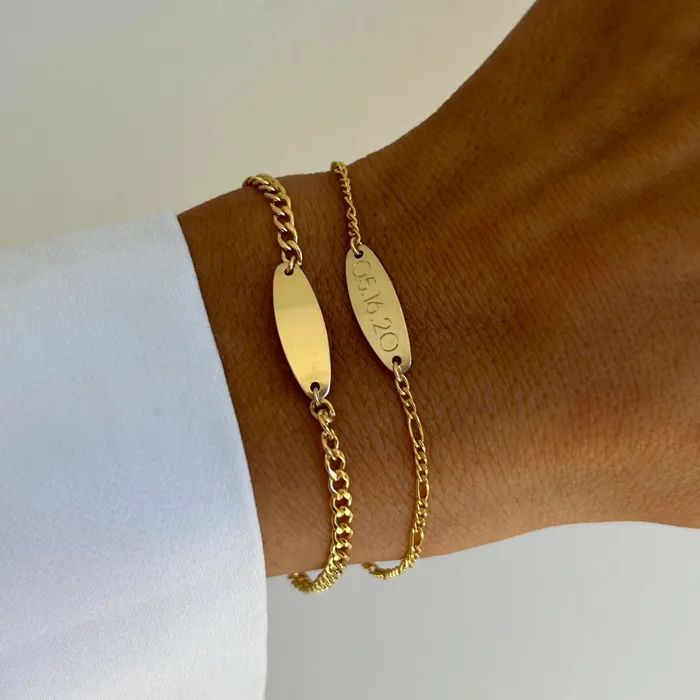 TBJ Bracelets Gold Engraved Round Nameplate Bracelet