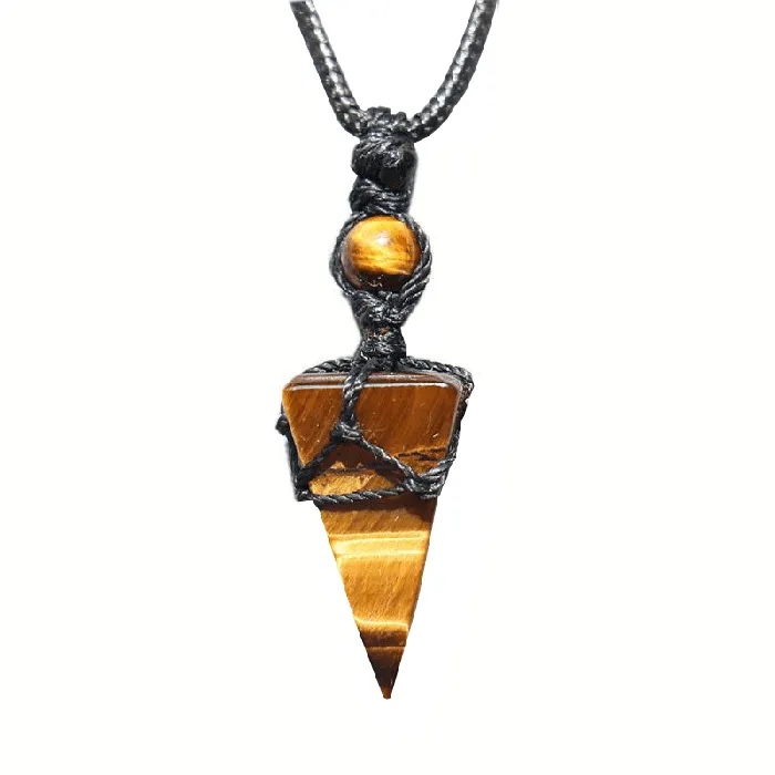Tiger Eye Pyramid Macrame Necklace Tree of Color Necklaces