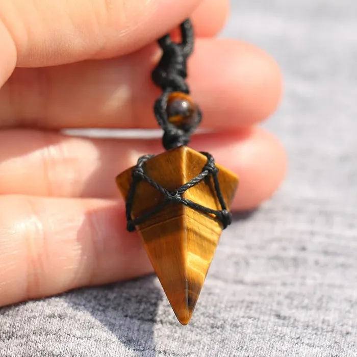 Tiger Eye Pyramid Macrame Necklace Tree of Color Necklaces