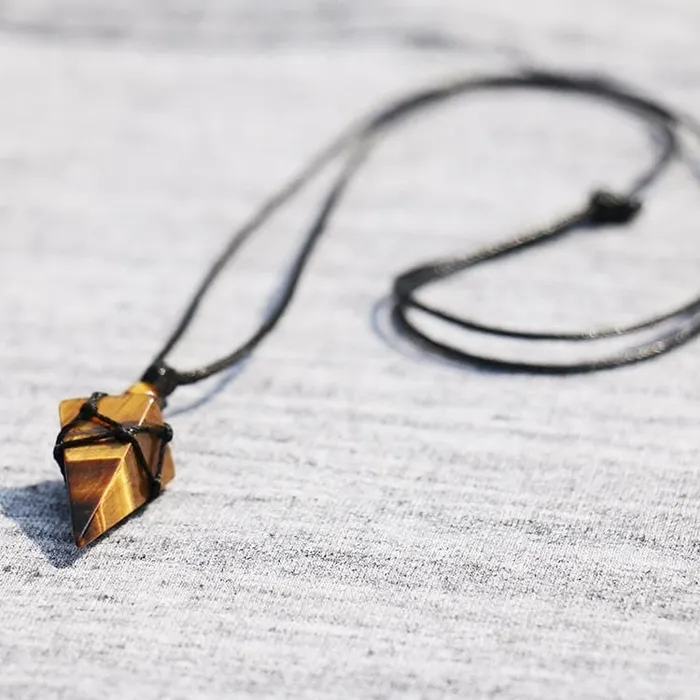 Tiger Eye Pyramid Macrame Necklace Tree of Color Necklaces