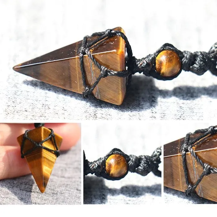 Tiger Eye Pyramid Macrame Necklace Tree of Color Necklaces