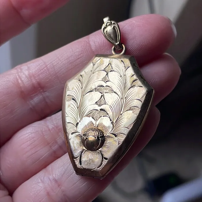 Vintage Paris Jewelry Earrings Shield Flower Locket Gold Filled Vintage