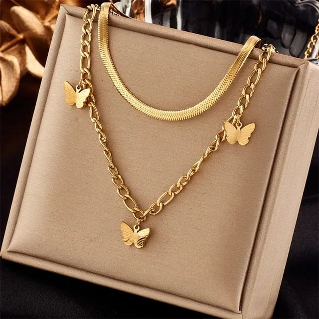 Waterproof Necklaces Dragonfly Sunflower Double Strands Stainless Steel Gold PVD Ali Express Bracelets