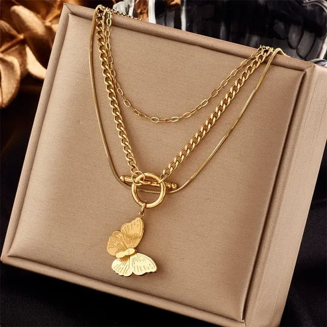 Waterproof Necklaces Dragonfly Sunflower Double Strands Stainless Steel Gold PVD Ali Express Bracelets
