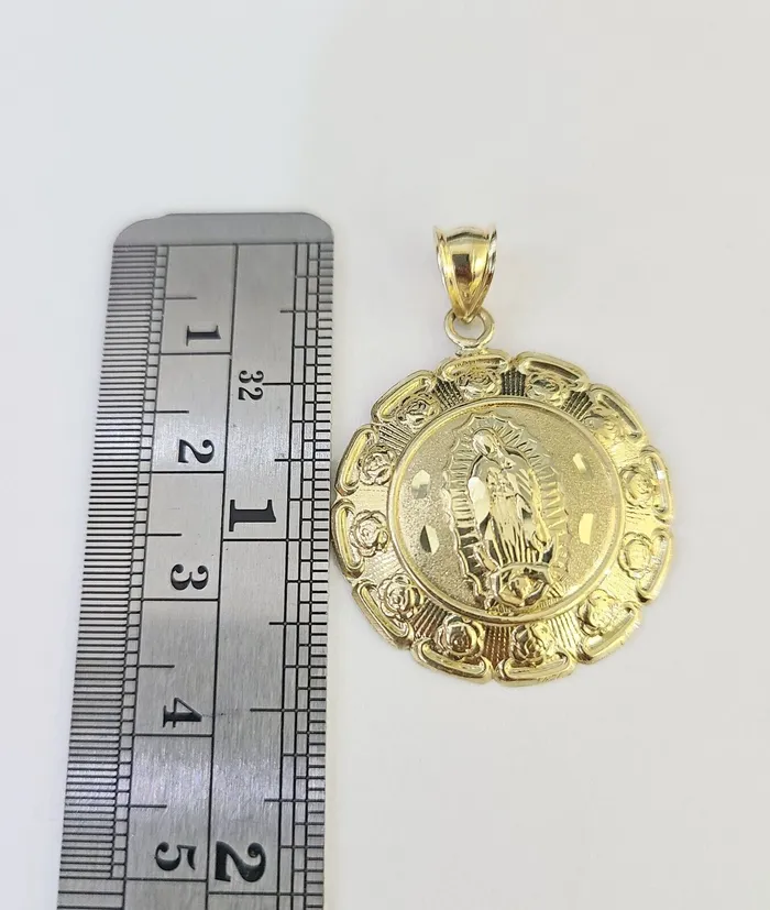 10k 3mm Rope Chain Virgin Mary Pendant 1830 Yellow Gold Set Charm Necklace Gold and Diamond Necklaces