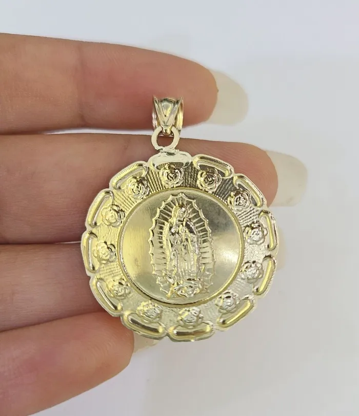 10k 3mm Rope Chain Virgin Mary Pendant 1830 Yellow Gold Set Charm Necklace Gold and Diamond Necklaces