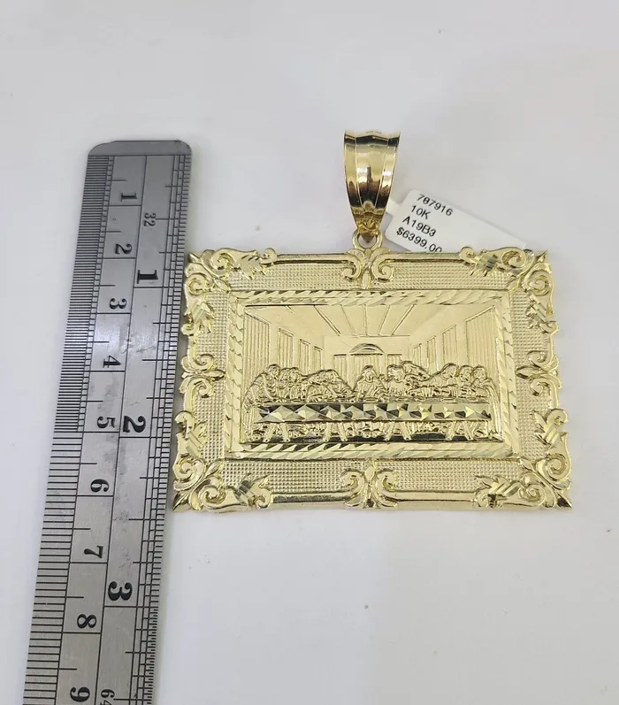 10k Gold Byzantine Necklace Last Supper Charm Pendant 2030 8mm REAL SET Chain Gold and Diamond Necklaces