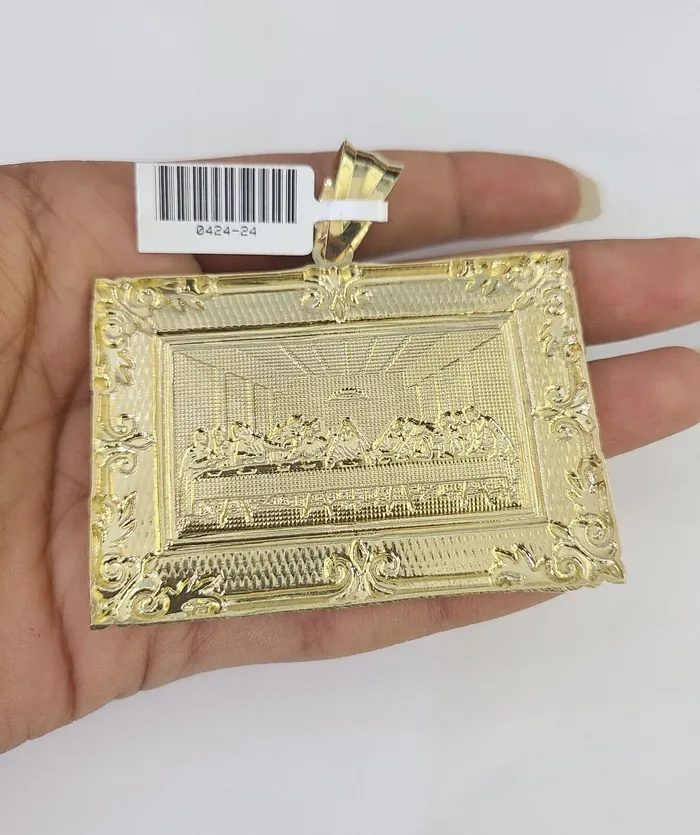 10k Gold Byzantine Necklace Last Supper Charm Pendant 2030 8mm REAL SET Chain Gold and Diamond Necklaces