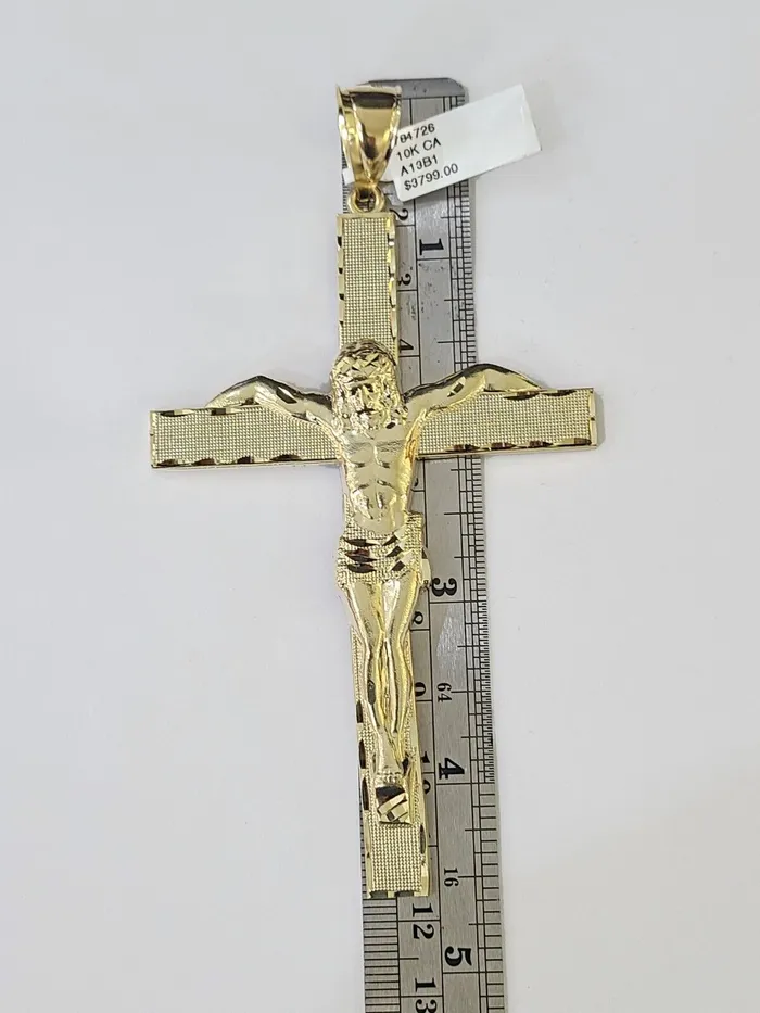 10K Yellow Gold Crucifix Cross Pendant Jesus Christ Charm Women Men globalwatches10 Necklaces