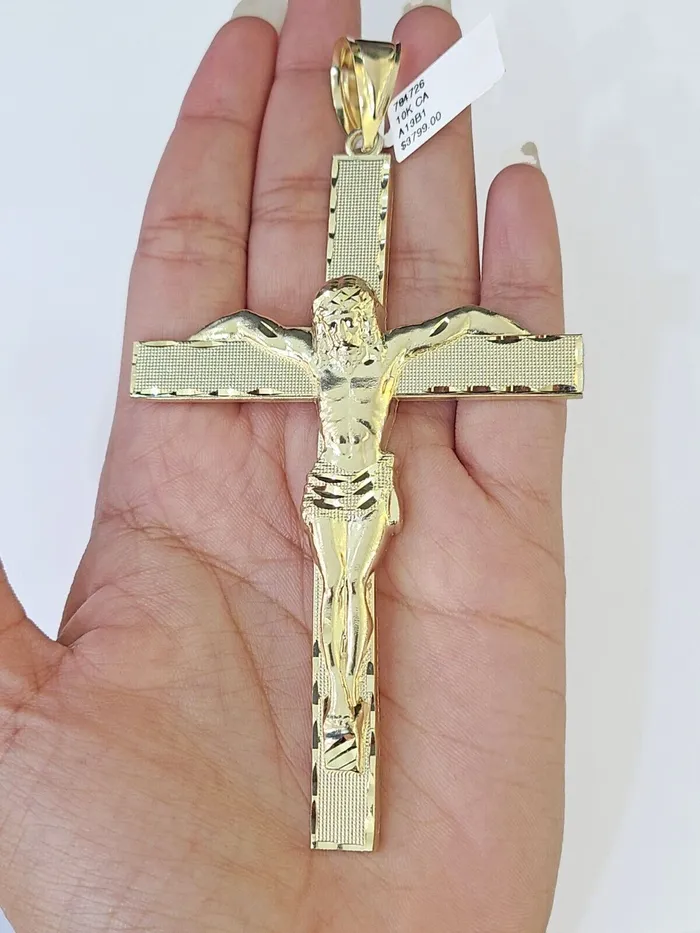 10K Yellow Gold Crucifix Cross Pendant Jesus Christ Charm Women Men globalwatches10 Necklaces