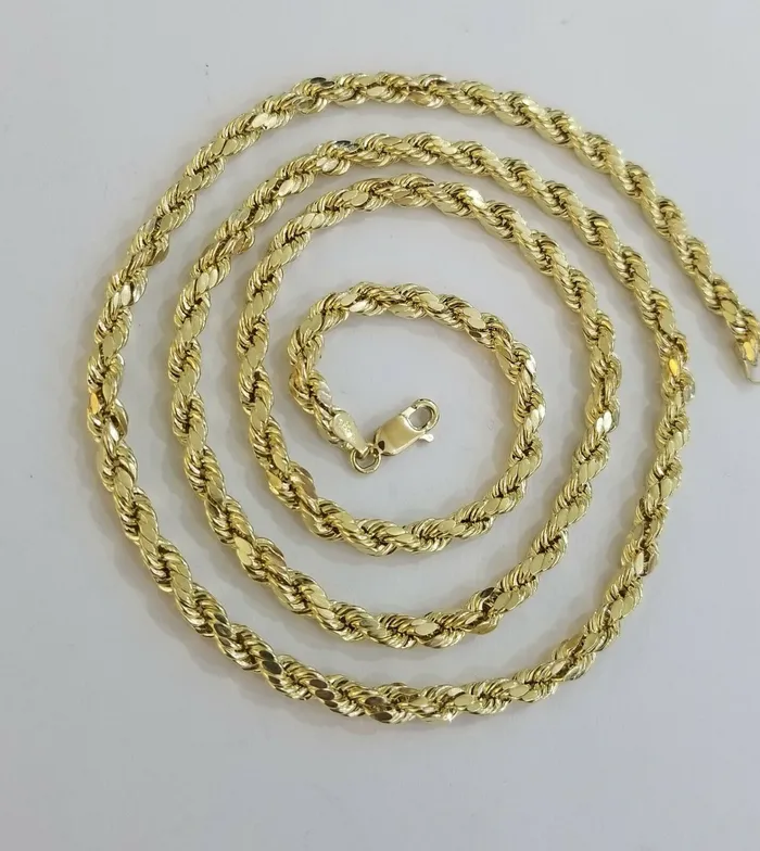 10k Yellow Gold Rope Chain 4mm 24 Necklace Diamond Cut 10kt Mens Necklace REAL Gold and Diamond Necklaces 10k Yellow Gold Rope Chain 4mm 24 Necklace Diamond Cut 10kt Mens Necklace REAL Gold and Diamond Necklaces