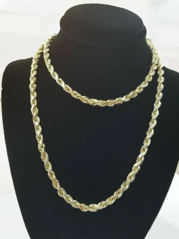 10k Yellow Gold Rope Chain 4mm 24 Necklace Diamond Cut 10kt Mens Necklace REAL Gold and Diamond Necklaces