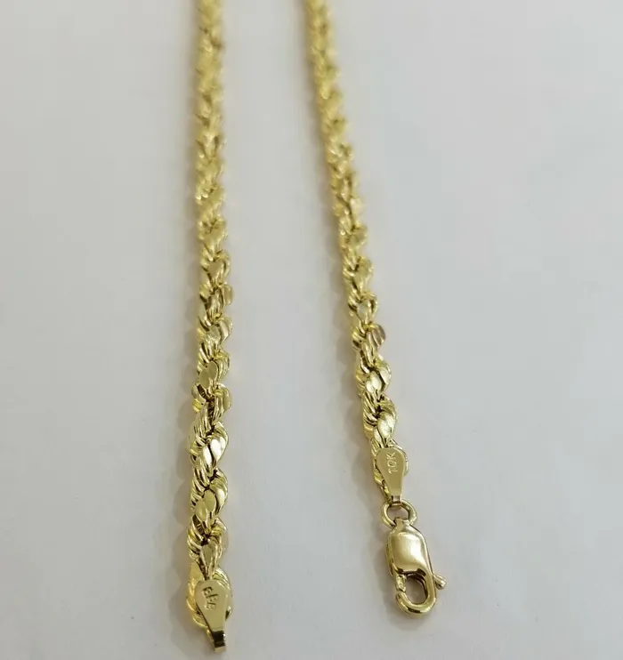 10k Yellow Gold Rope Chain 4mm 24 Necklace Diamond Cut 10kt Mens Necklace REAL Gold and Diamond Necklaces