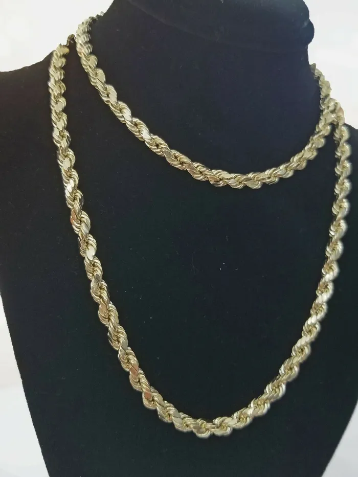 10k Yellow Gold Rope Chain 4mm 24 Necklace Diamond Cut 10kt Mens Necklace REAL Gold and Diamond Necklaces