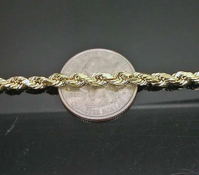 10k Yellow Gold Rope Chain 4mm 24 Necklace Diamond Cut 10kt Mens Necklace REAL Gold and Diamond Necklaces