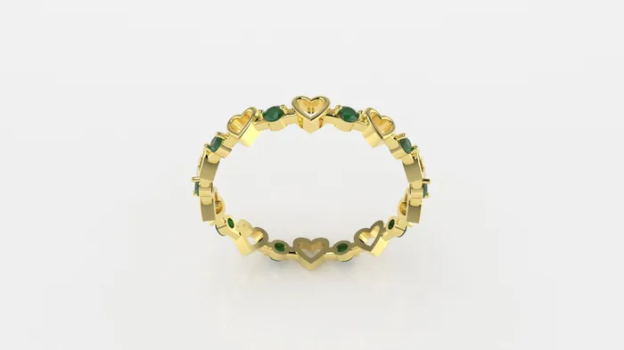 14K Gold Ring with 10 Emeralds STT 2Prong Heart Style Jcm 21 jewelry Rings
