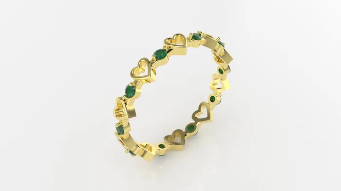 14K Gold Ring with 10 Emeralds STT 2Prong Heart Style Jcm 21 jewelry Rings