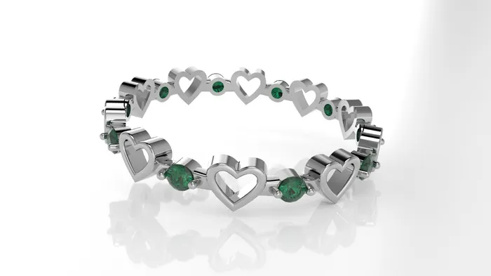 14K Gold Ring with 10 Emeralds STT 2Prong Heart Style Jcm 21 jewelry Rings