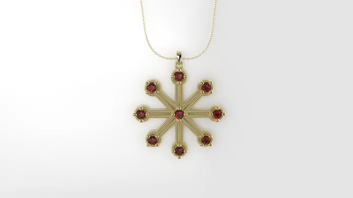 14K Pendant with 9 RUBY 2mm includes 18 inch Chain 8 point star twisted style JCM DESIGN JEWELRY Necklaces 14K Pendant with 9 RUBY 2mm includes 18 inch Chain 8 point star twisted style JCM DESIGN JEWELRY Necklaces