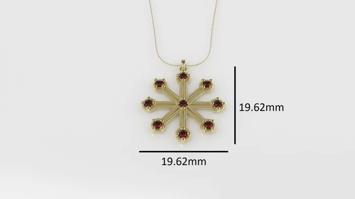 14K Pendant with 9 RUBY 2mm includes 18 inch Chain 8 point star twisted style JCM DESIGN JEWELRY Necklaces