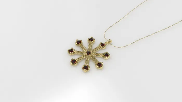 14K Pendant with 9 RUBY 2mm includes 18 inch Chain 8 point star twisted style JCM DESIGN JEWELRY Necklaces