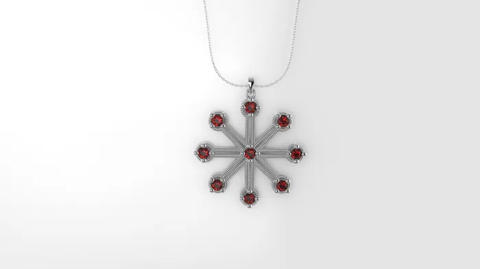 14K Pendant with 9 RUBY 2mm includes 18 inch Chain 8 point star twisted style JCM DESIGN JEWELRY Necklaces