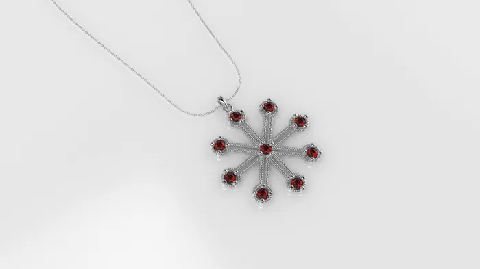 14K Pendant with 9 RUBY 2mm includes 18 inch Chain 8 point star twisted style JCM DESIGN JEWELRY Necklaces