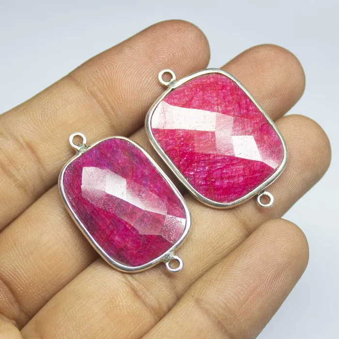 2pc 35mm Ruby Checker Cut Cushion Briolette 925 Sterling Silver Connector Ruby Connector Beads Supplies USA Rings 2pc 35mm Ruby Checker Cut Cushion Briolette 925 Sterling Silver Connector Ruby Connector Beads Supplies USA Rings