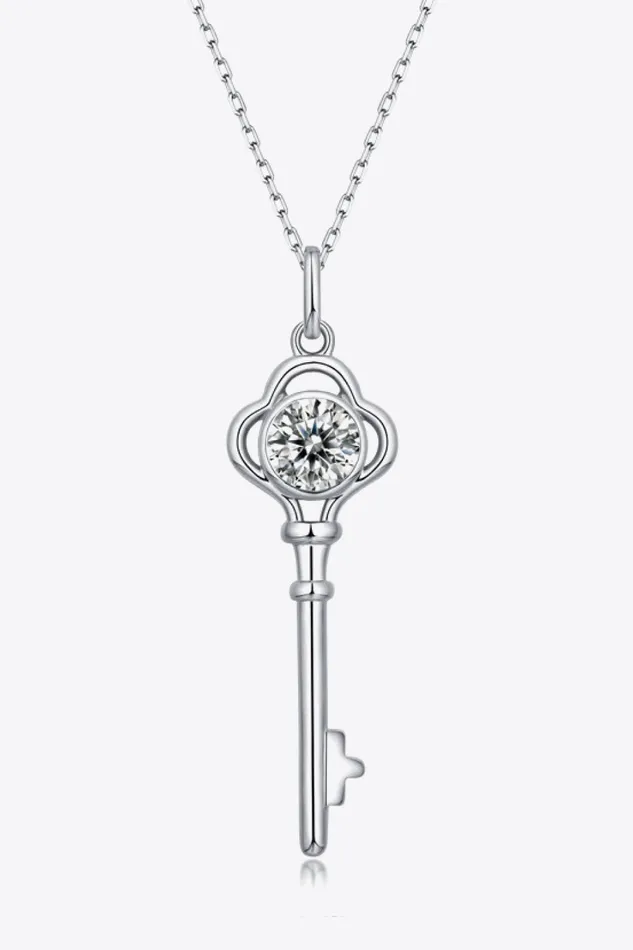 925 Sterling Silver 1 Carat Moissanite Key Pendant Necklace Trendsi Necklaces